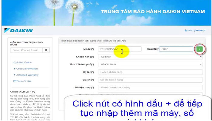 Kích hoạt bảo hành điều hòa daikin quan website