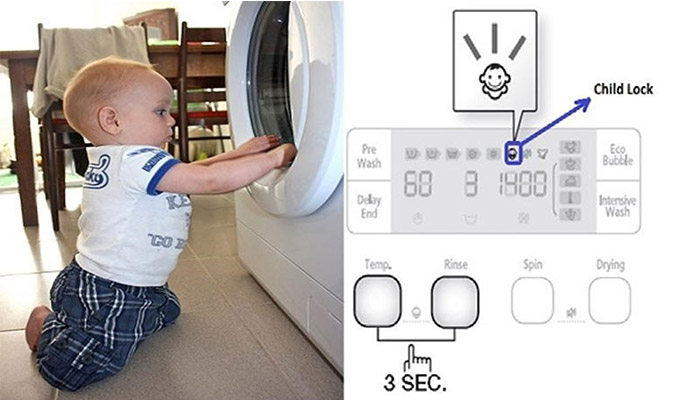Chức năng khóa trẻ em trên máy giặt Panasonic
