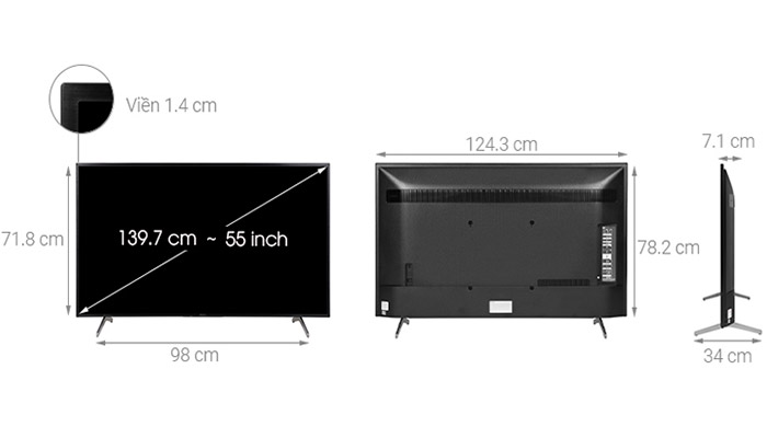 Tìm hiểu kích thước tivi 55 inch hiện nay